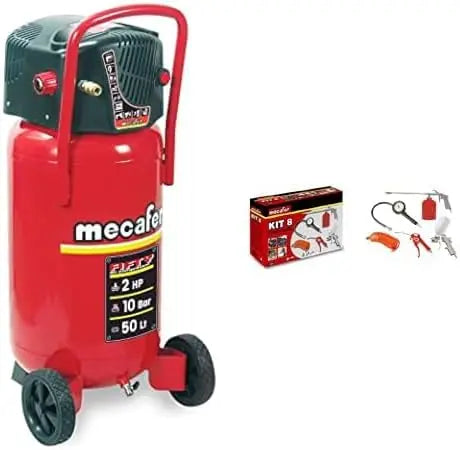 Mecafer 425090 Compresseur 50 L 2 hp fifty mecafer & 150098 Kit 8 accessoires Boite carton quadrichromie – rouge/gris
