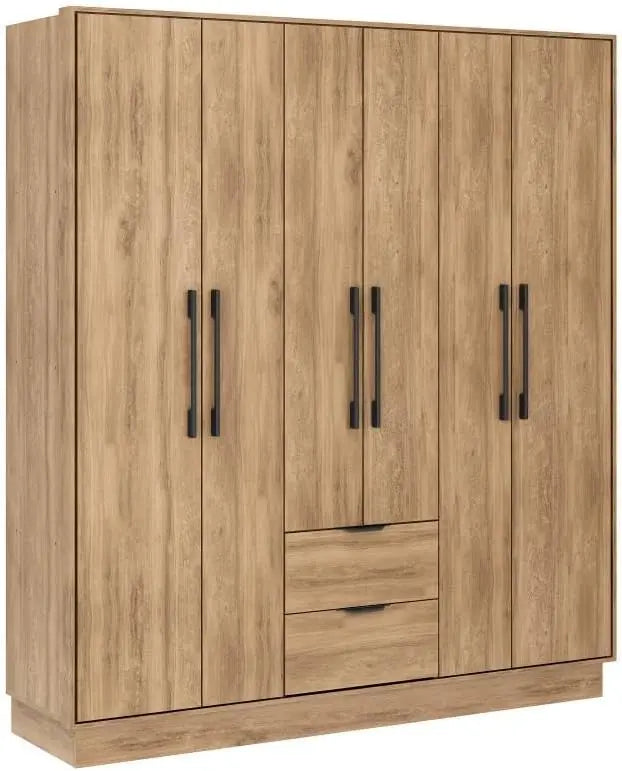 Vente-unique - Armoire 6 Portes et 2 tiroirs - L162 cm - Coloris : Naturel - FEOVA – beige/gris