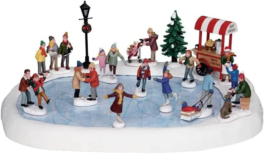 Lemax Village de Noël avec étang à Patins décoration – gris/bleu