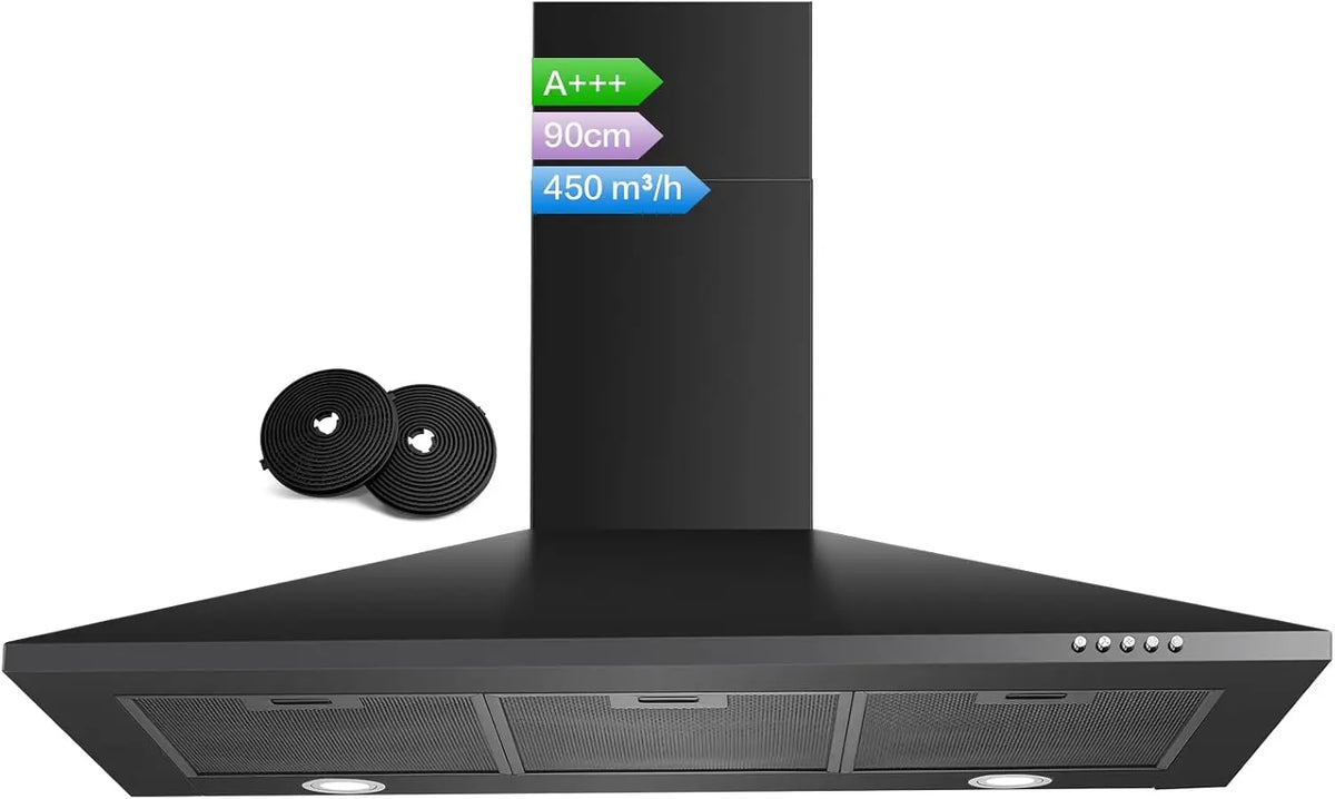 SNDOAS Hotte Aspirante 90cm Noir – 450 m³/h