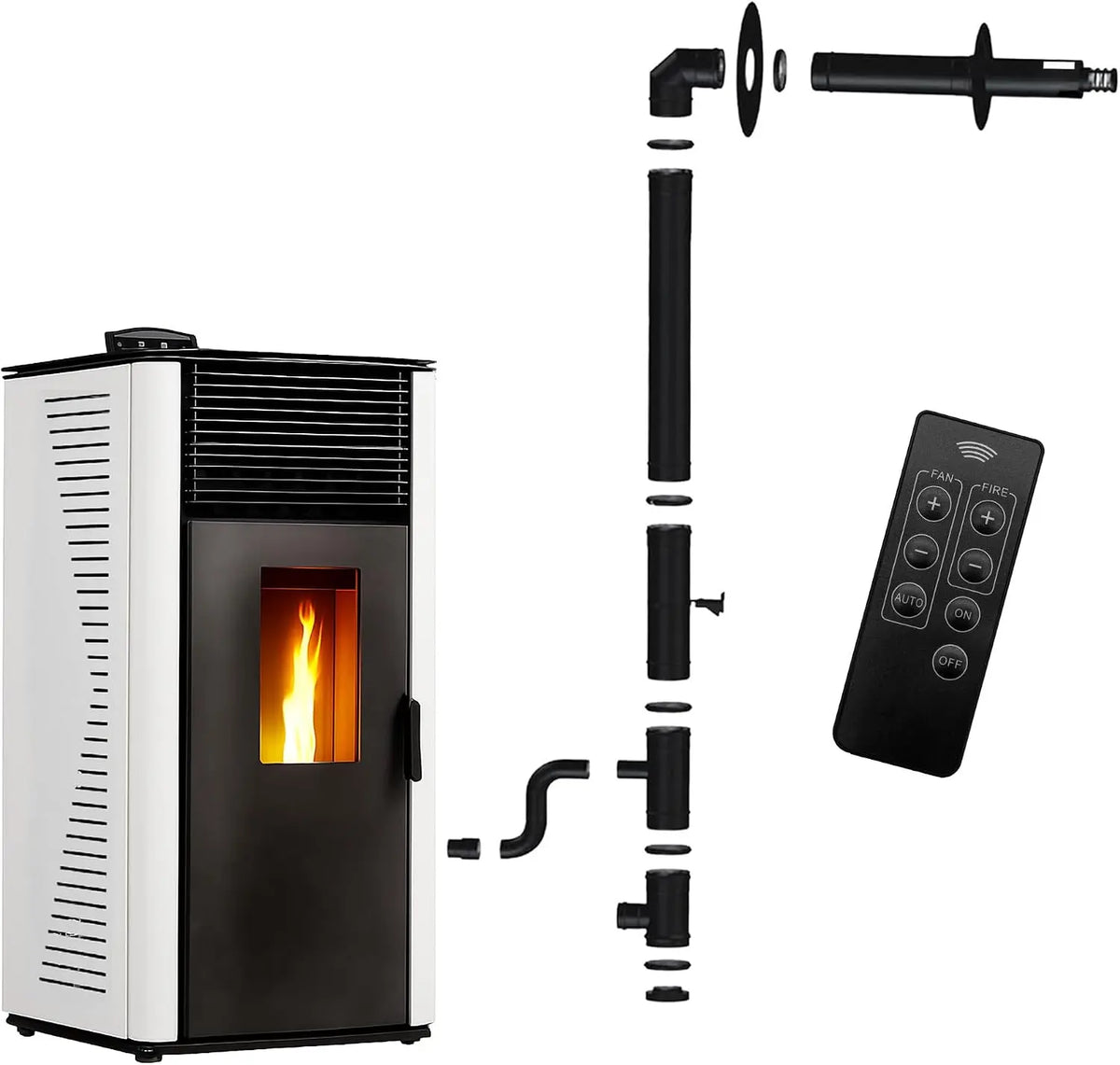 Poêle à granulés étanche Anita 12 –2 kW Blanc Sannover + Kit d'installation