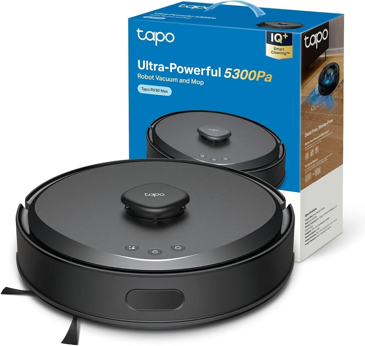 Tapo Aspirateur Robot Laveur 5300 Pa – RV30, 300 ml, 2,4 GHz, gris/bleu/noir