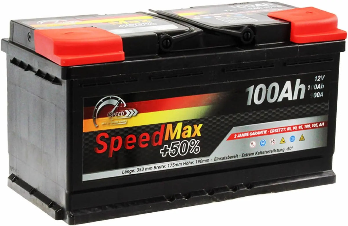 SpeedMax Batterie Auto 100 Ah 900A L5 Puissance Maximale 12V – noir/gris