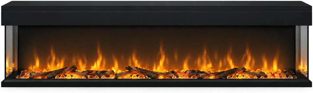 Chemin'Arte Cheminée Électrique Encastrable Effet Flammes LEDs 3D 180 cm – 2000 W, noir/orange