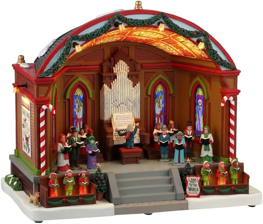 LEMAX Bâtiment en Mouvement avec éclairage LED et Musique « Noël dans Le pavillon du Parc » en résine H – orange/gris/rouge