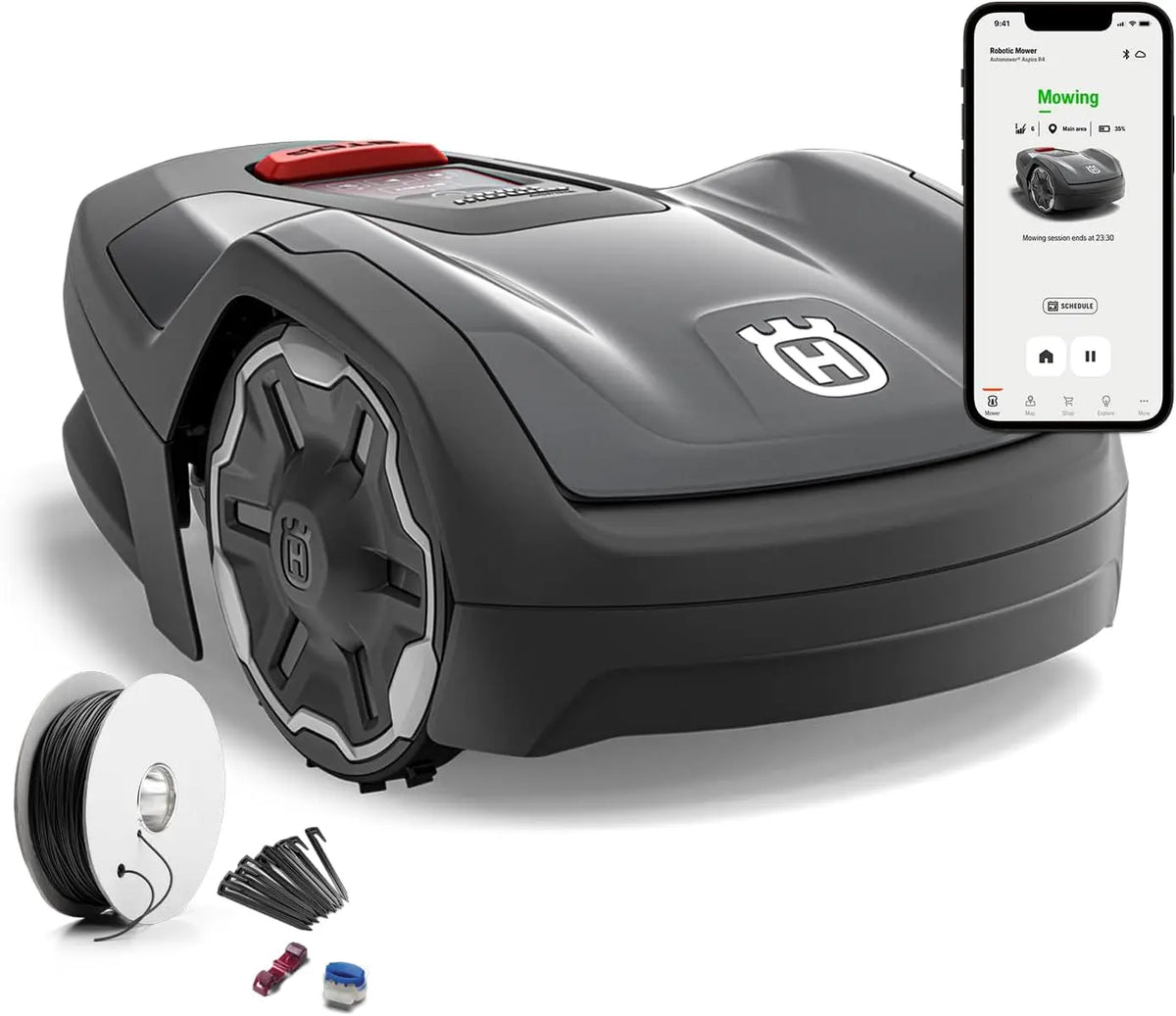 Husqvarna Robot Tondeuse Automower Aspire R4 pour 400 m² I Batterie – 3 kWh, gris/noir