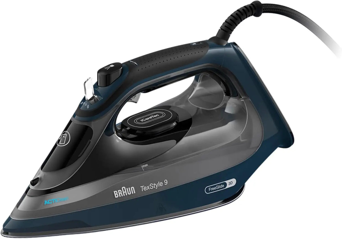 Braun TexStyle 9 Fer à Repasser Vapeur Puissant avec FreeGlide 3D et Mode Éco – SI9682DB, bleu
