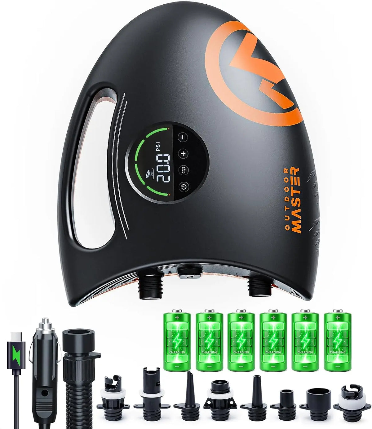 OutdoorMaster Shark 2S Pompe à air électrique rechargeable haute pression 88,8 Wh 20 PSI – 35 W, 300 l, gris/noir