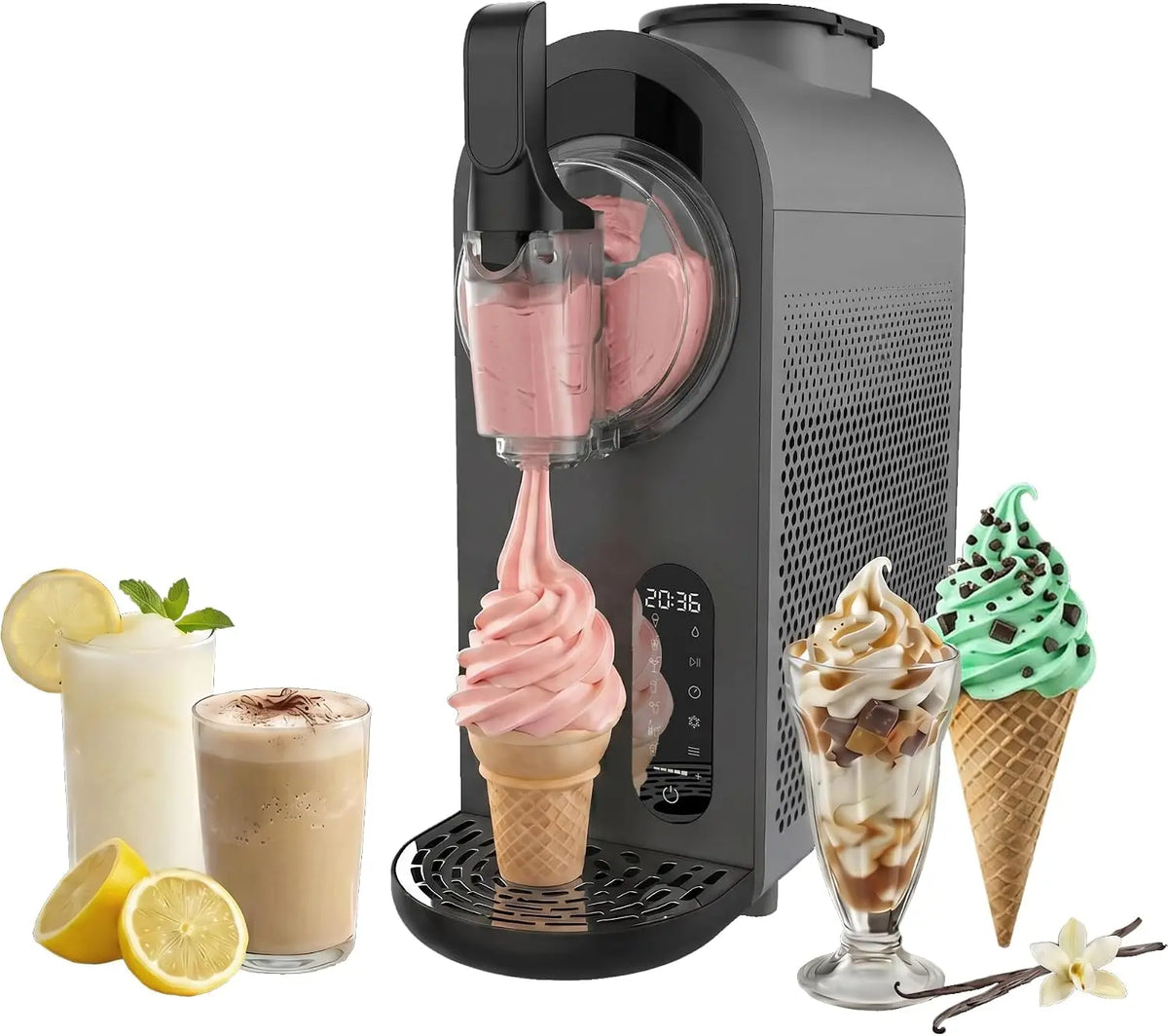 Cecotec Machine à Granités - Sorbetière - 1,5 L - Twist&Ice Cream B. 210 W – gris/beige