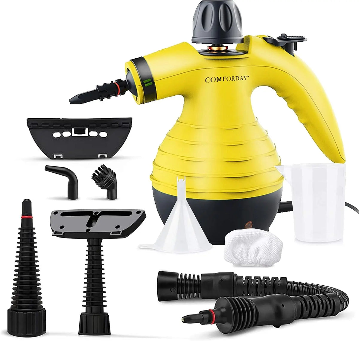 Comforday Nettoyeur Vapeur à Main 9 Accessoires nettoyeur haute pression Multi-usage – 1050 W, 350 ml / 250 ml, noir/gris/jaune