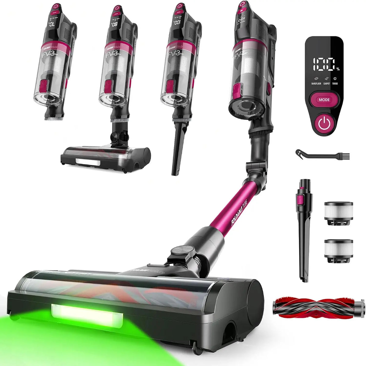 FAMIVAC FV3 Lilas Aspirateur Balai sans Fil 60KPa/50Min/120㎡ – vert
