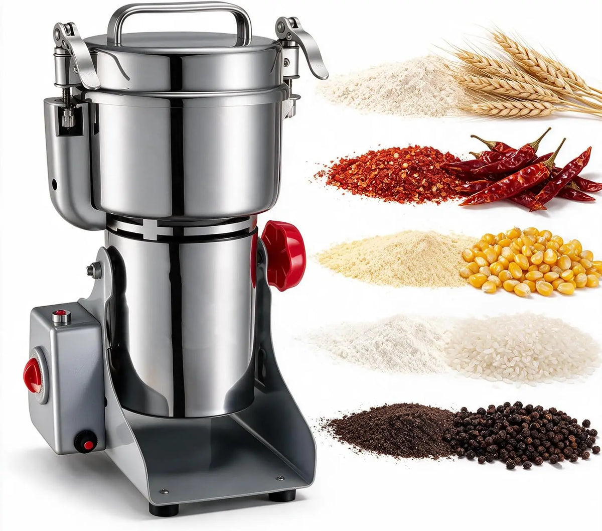 VEVOR Moulin à Grain Électrique Capacité 800 g – 2100 W, argenté