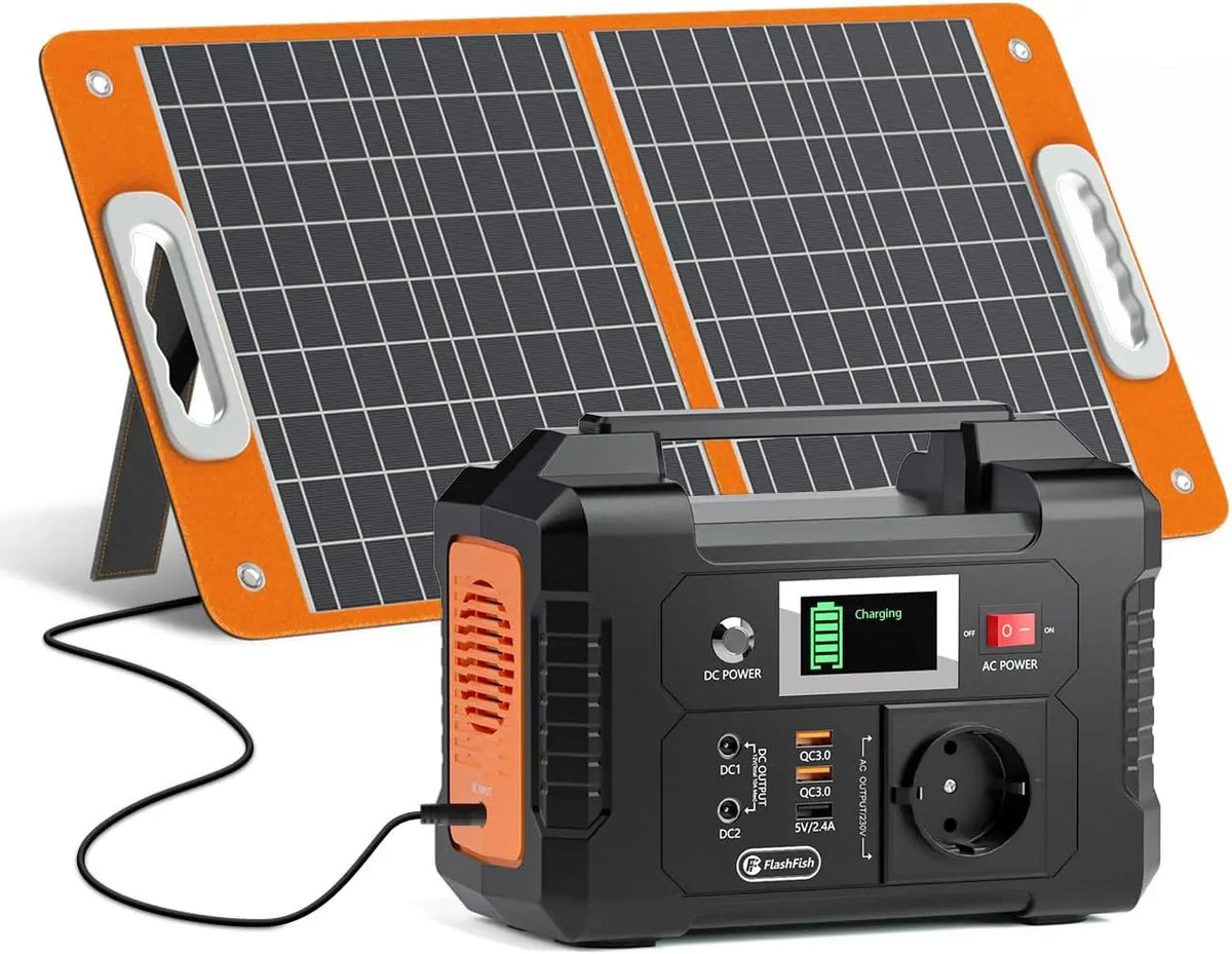 FlashFish 151Wh Station Électrique avec Panneau Solaire 60W – 60 W / 200 W, 40800 mAh, gris