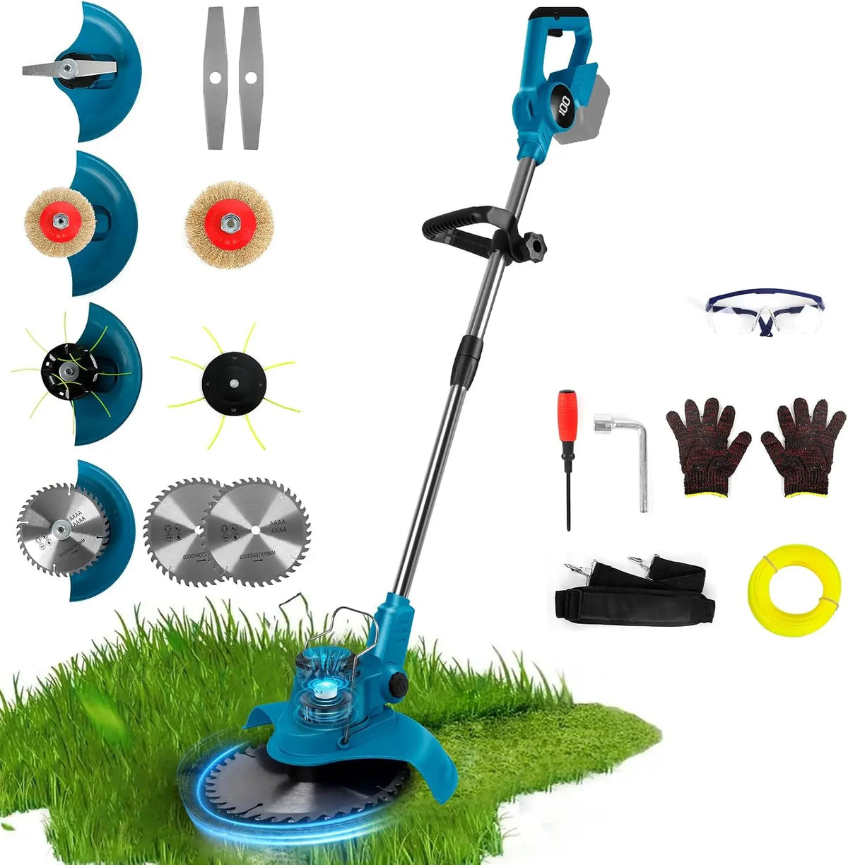 Débroussailleuse sans fil compatible avec batterie Makita 18 V – 800 W, vert/gris/bleu