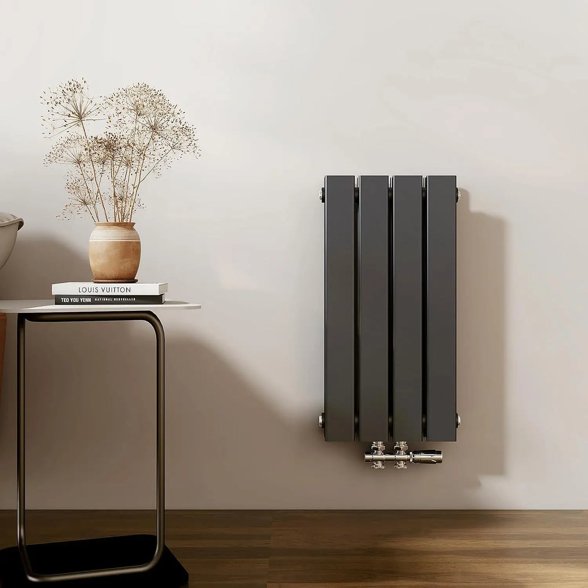 EMKE Radiateur design - Petit radiateur plat vertical avec raccord central - Double couche - Pour salle – 384 W, 600 x 304 mm, gris anthracite