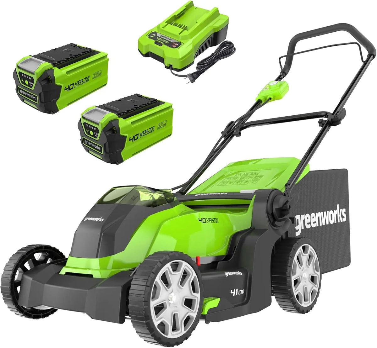 Greenworks G40LM41K2X Tondeuse à Gazon sans Fil pour Pelouses Jusqu'à 500m² – 2 Ah, gris/vert