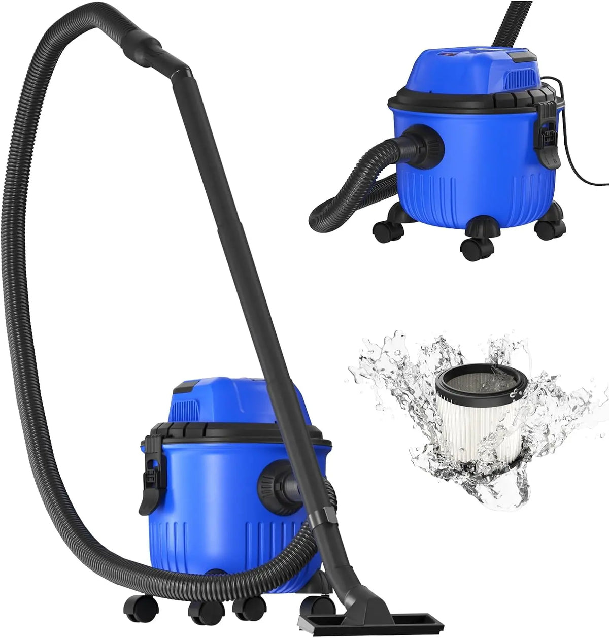 Aspirateur sec et humide 3-en-1 – 2000 W, 15 L, bleu/gris/noir