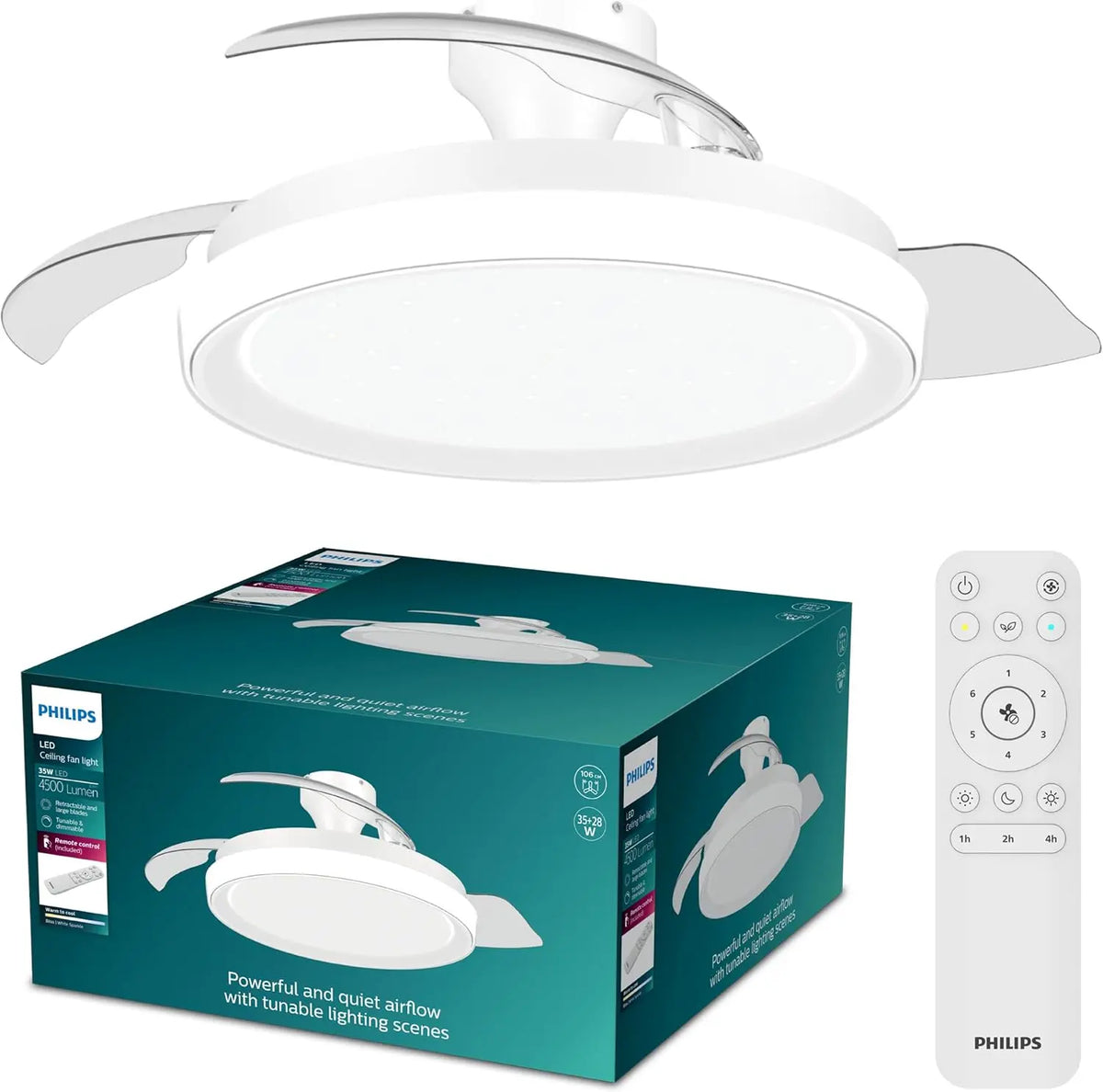 Philips LED Plafonnier Ventilateur Rétractable Bliss – blanc