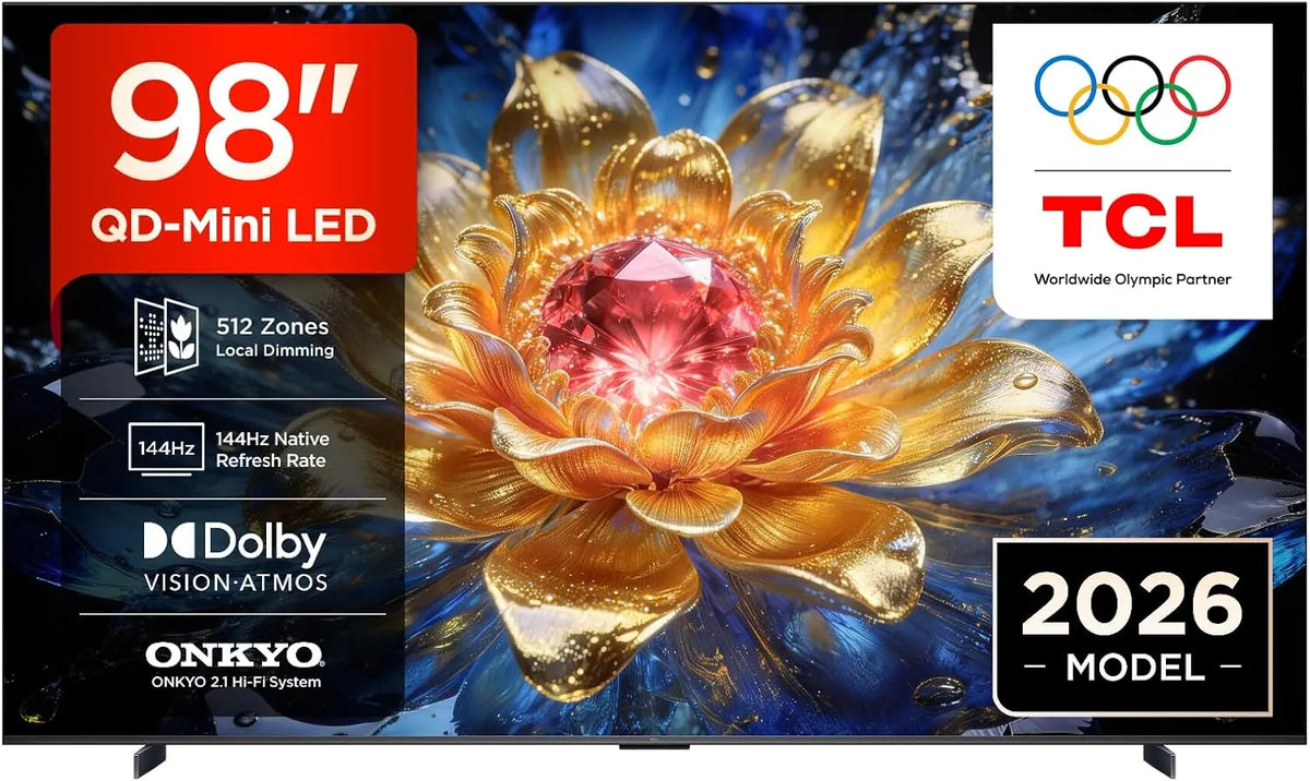TCL 98T8D 98 Pouces Téléviseur LED 4K HDR Ultra HD QD-Mini – HDR10, 144 Hz, noir