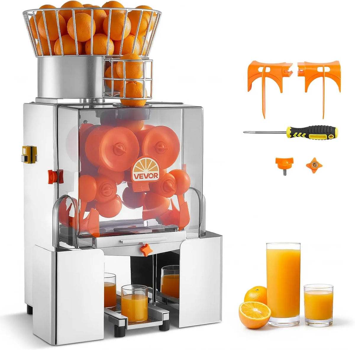 VEVOR Presse Agrumes Professionnel Extracteur de Jus Automatique 120 W – 480 x510 x890 mm, orange/argenté