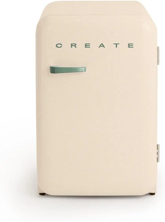 CREATE / RÉTRO FRIGO 83.5 ARGENT/Réfrigérateur blanc cassé avec poignée vert sauge / 98W – 92 litres / 15 litres, 56 x54 x84 cm, argenté/blanc/vert