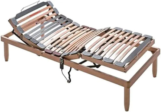 EvergreenWeb - Sommier électrique de Relaxation 80x190 orthopédique Lattes en Bois Moteur 4 Zones – gris