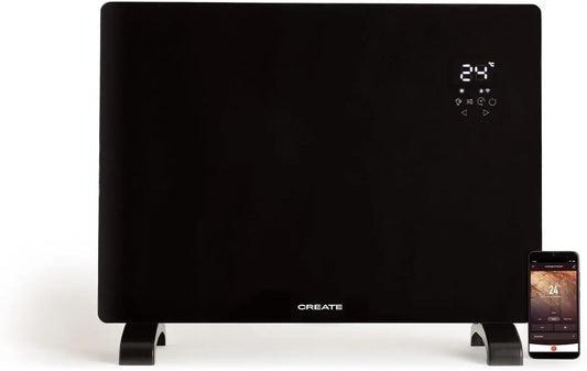 CREATE/WARM CRYSTAL 1500W / Convecteur électrique en verre Noir/Avec WiFi