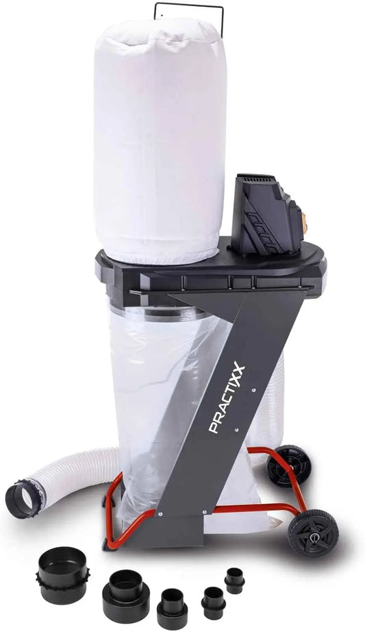 Practixx Aspirateur d'atelier PX-AS-550 550W 5 Sacs à copeaux,4 adaptateurs – 75 litres, 1150 m³/h, gris