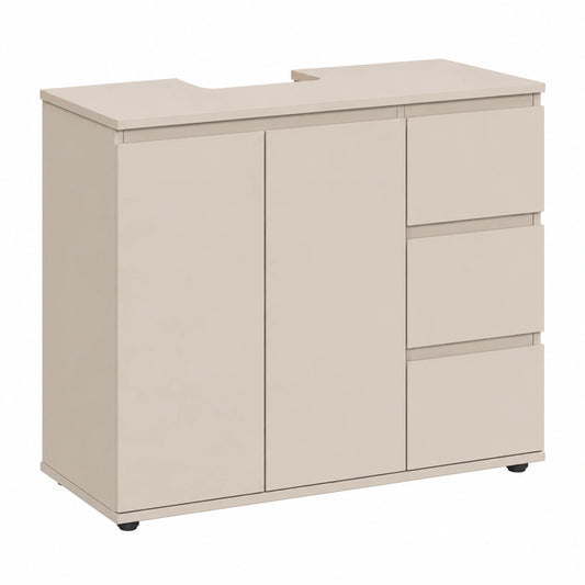 Ensemble de meubles de salle de bain, avec tiroirs, coloris beige, pour la salle de bain