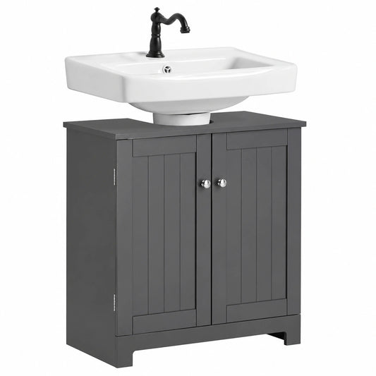 Ensemble de meubles de salle de bain, en panneaux de bois, réglable, avec rangement, avec étagères, coloris gris, 60 x 60 x 29 cm