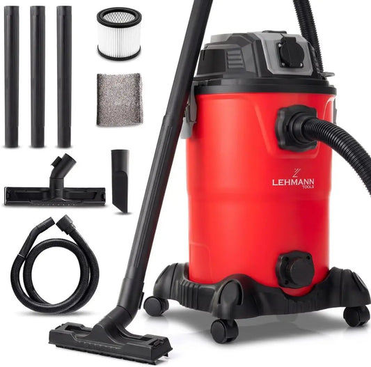 LEHMANN Aspirateur Industriel sans Sac 30L - Aspirateur Eau et Poussière avec Prise 2000W - Fonction – gris/rouge/noir