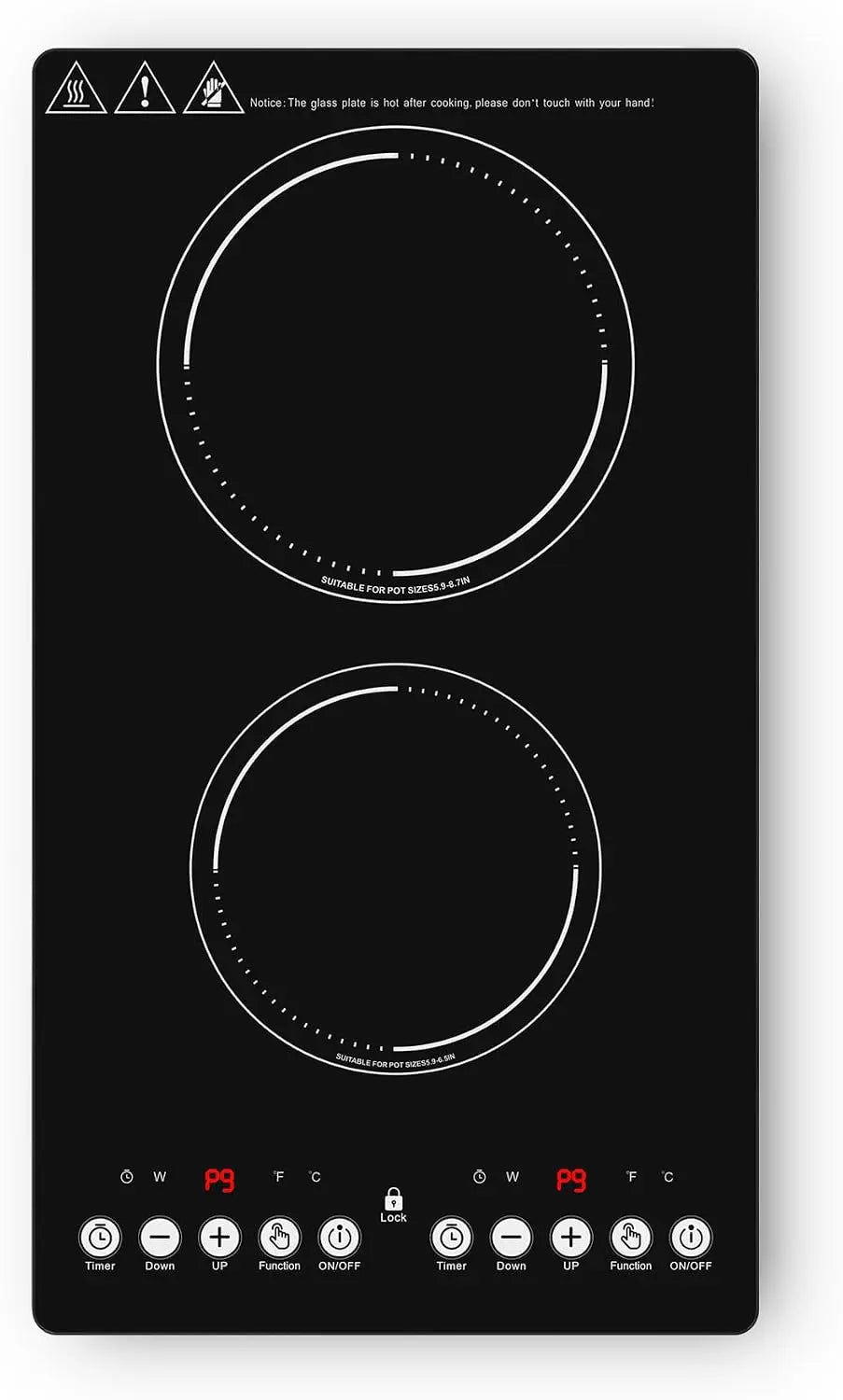 GIHETKUT plaque induction 2 feux,220V 3000W avec écran tactile LED – noir
