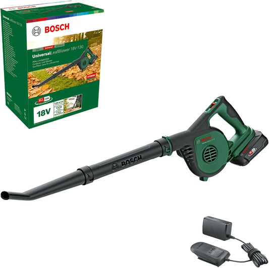 Souffleur de Feuilles sans Fil Bosch - UniversalLeafBlower 18V-130 pour Le Nettoyage Rapide et Facile – 2,5 Ah, vert/gris