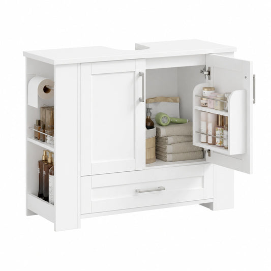 Ensemble de meubles de salle de bain, avec étagères, coloris blanc, 80 x 30 x 63,5 cm, pour la salle de bain