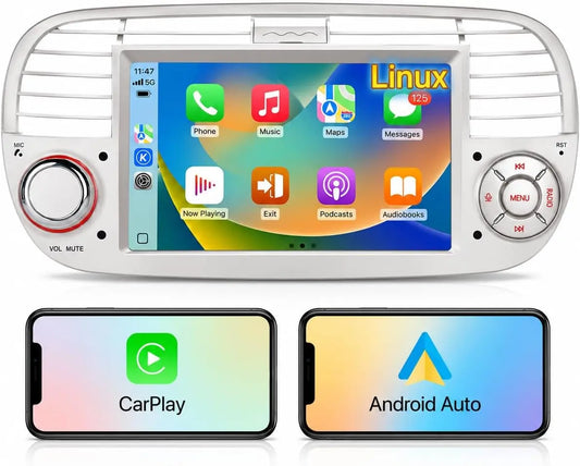 Autoradio pour Fiat 500 2007‑2015 équipement multimédia pour véhicule – sans fil, blanc