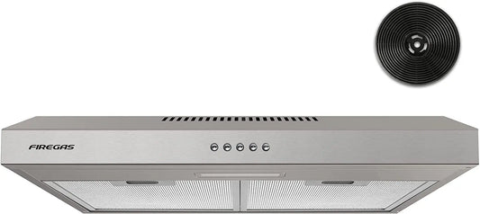 FIREGAS 60cm Hotte Aspirante Murale – 2 W / 60 W, 201,55 m³/h, 33,6 kWh, 595 x 480 x 100 mm, 60 Hz, argenté