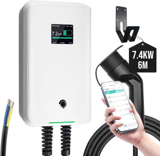 Morec Borne de Recharge Véhicules Électrique Type 2 32A 7KW 6M avec APP Prend en Charge la Connexion – gris/noir