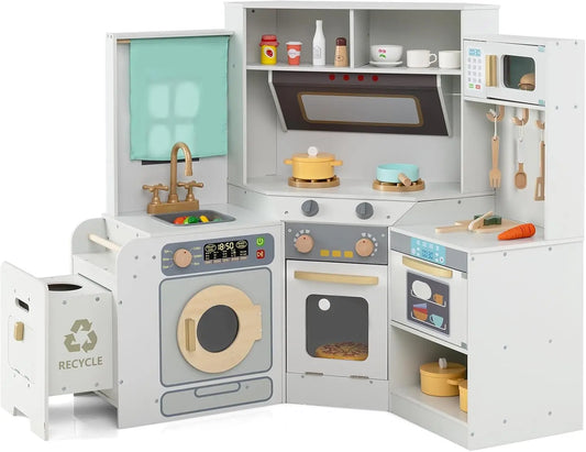 GOPLUS Cuisine en Bois Enfant poubelle – 118 x 59 x 93 cm, gris