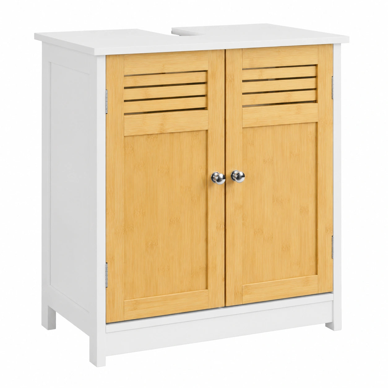Armoire, avec portes, en bambou et panneaux de bois, 60 x 30 x 60 cm, coloris blanc et naturel, pour la chambre