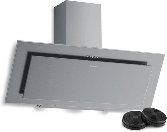 Klarstein Athena Hotte Aspirante 90 cm - Hotte Décorative Inclinée – 254 m³/h, argenté