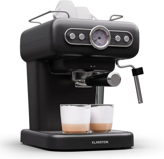 KLARSTEIN machine à expresso porte-filtre avec mousseur à lait – 950 W, 1,2 L, argenté