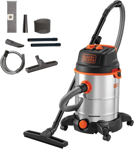 BLACK+DECKER Aspirateur Solides et Liquides BXVC30XTDE avec Prise Outils Électroportatifs 1600 W – 30 litres, gris/noir