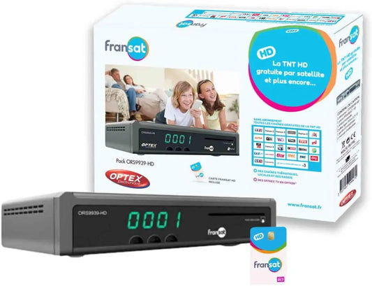 OPTEX Décodeur téléviseur Satellite HD enregistreur USB + Carte Fransat PC7 Satellite Eutelsat – 5 W / 0,5 Watts, gris/blanc