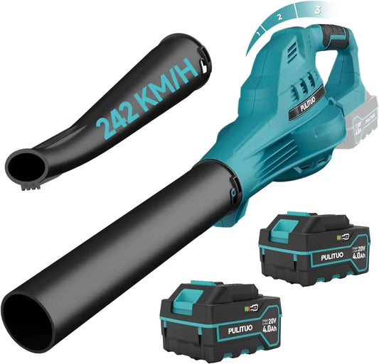 Souffleur de Feuilles sans Fil avec 2 Batteries 4000 mAh et Chargeur – bleu