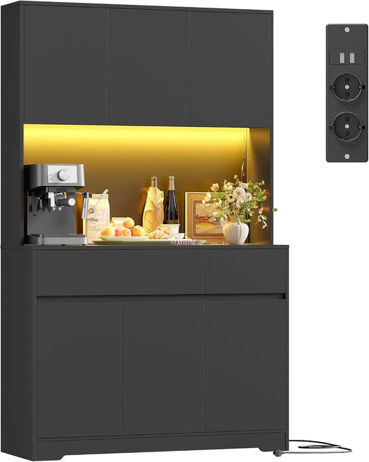 FirFurd Buffet 180cm avec LED/Multiprises Meuble Cuisine Rangement Noir – meuble de rangement
