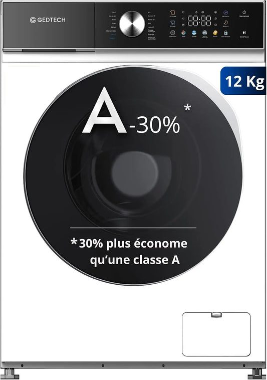 GEDTECH Lave-linge frontal GLLPS121400WH - 12 Kg - 1400 tr/mn - 16 programmes - Eco - Intensif - Rapide – noir/gris