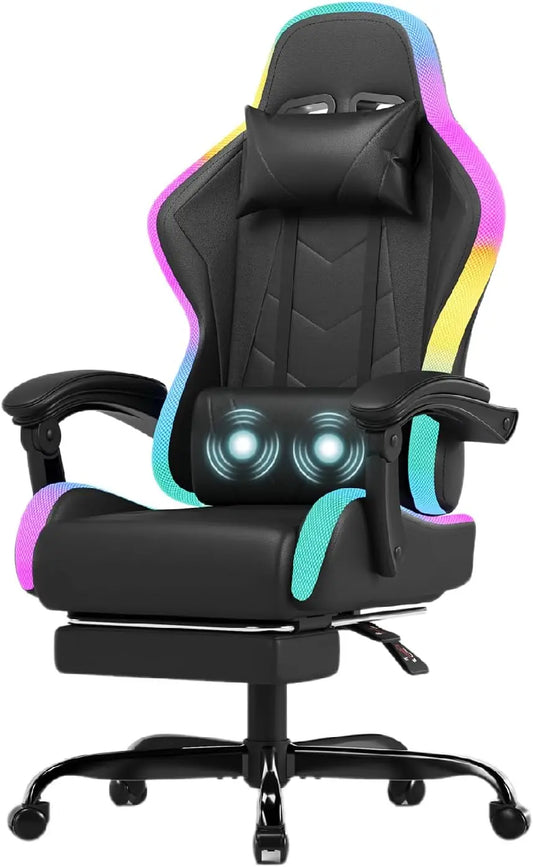 JUMMICO Chaise pour le jeu avec LED siège – noir