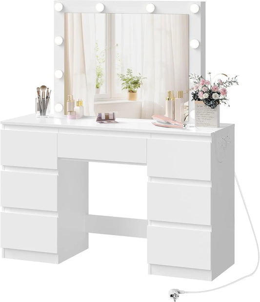 WOLTU Coiffeuse avec Grand Miroir LED – gris