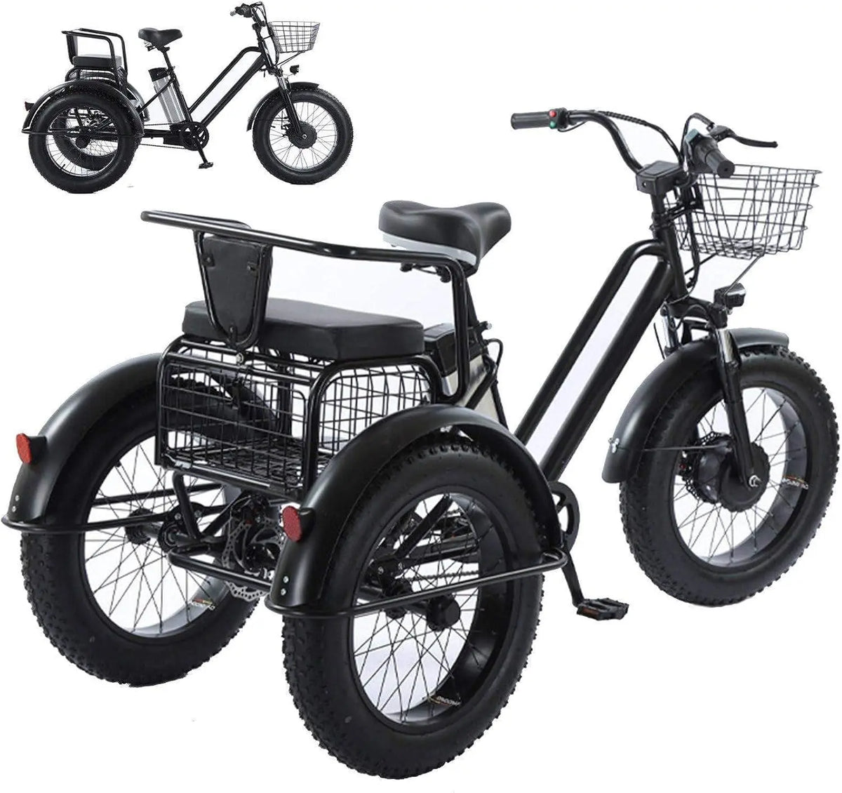 Vélo cargo électrique à pneus larges de 20 pouces – V/12, 12 Ah, gris/noir