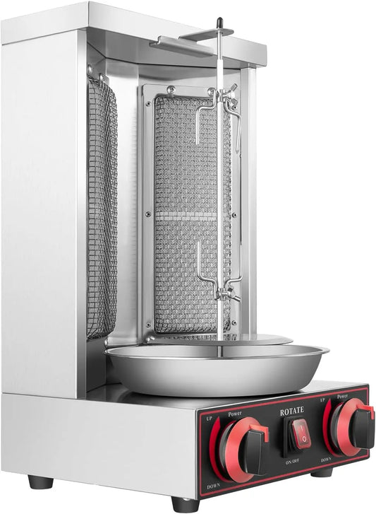 Rôtissoire à poulet verticale gaz 3000 W inox - avec broche kebab - machine kebab professionnelle – argenté